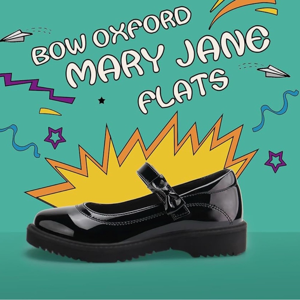 JABASIC Girls Black School Shoes Bow Oxford Mary Jane Flats
Only wear once - Picture 2 of 9
